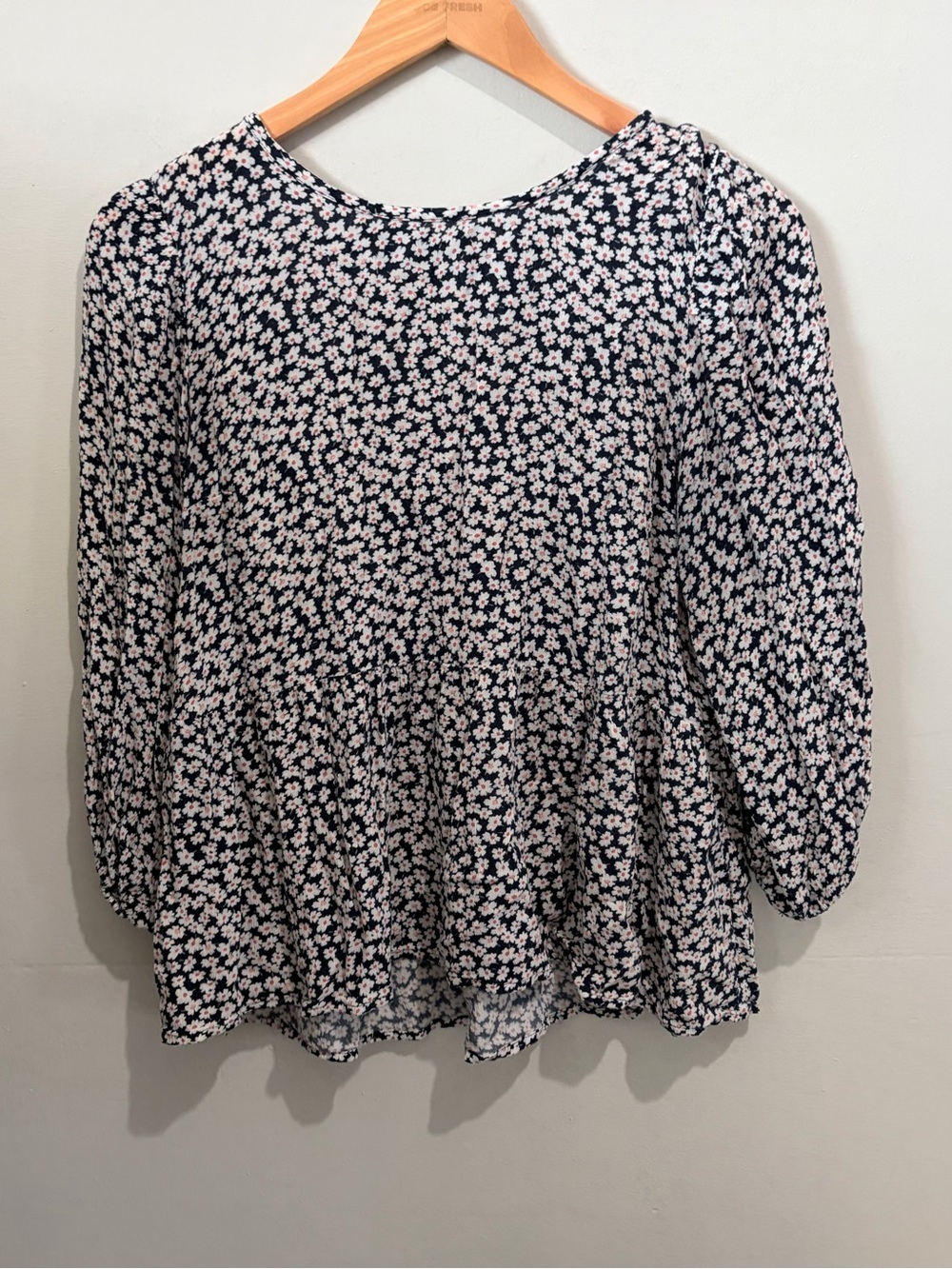 Abercrombie & Fitch Cottagecore Floral Babydoll Blouse Size L Black White